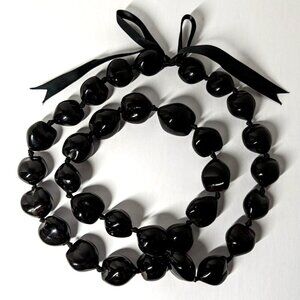 Hawaiian Glossy, Black Kukui Nut Lei Necklace 38", Lot of 2